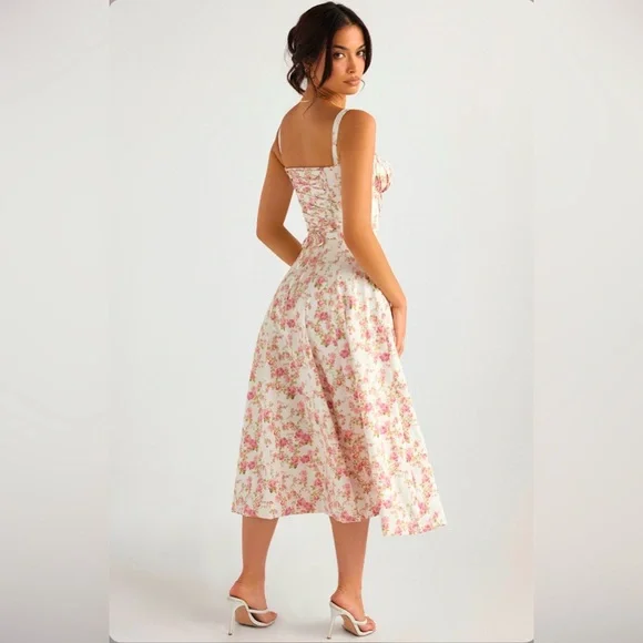 NWT HOUSE OF CB CARMEN Rose Print Bustier Sundress. Size XL
